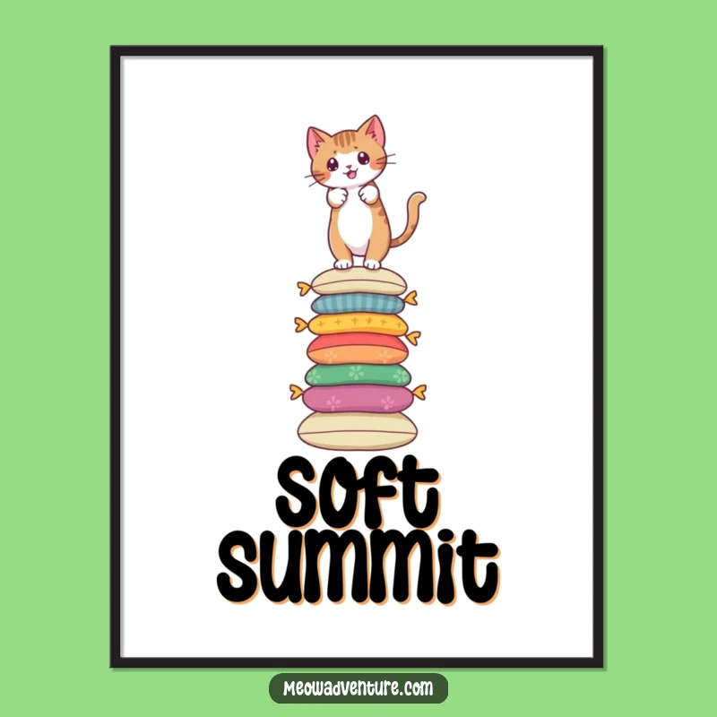 Funny Cat Digital Art - Cushion Climbing Adventure - Brave Printable Art