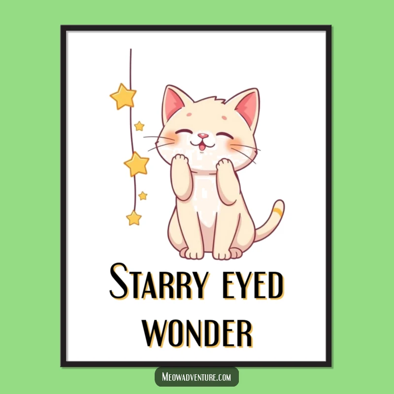 Funny Playful Cat Star String Digital Print: Instant Whimsy for Your Walls