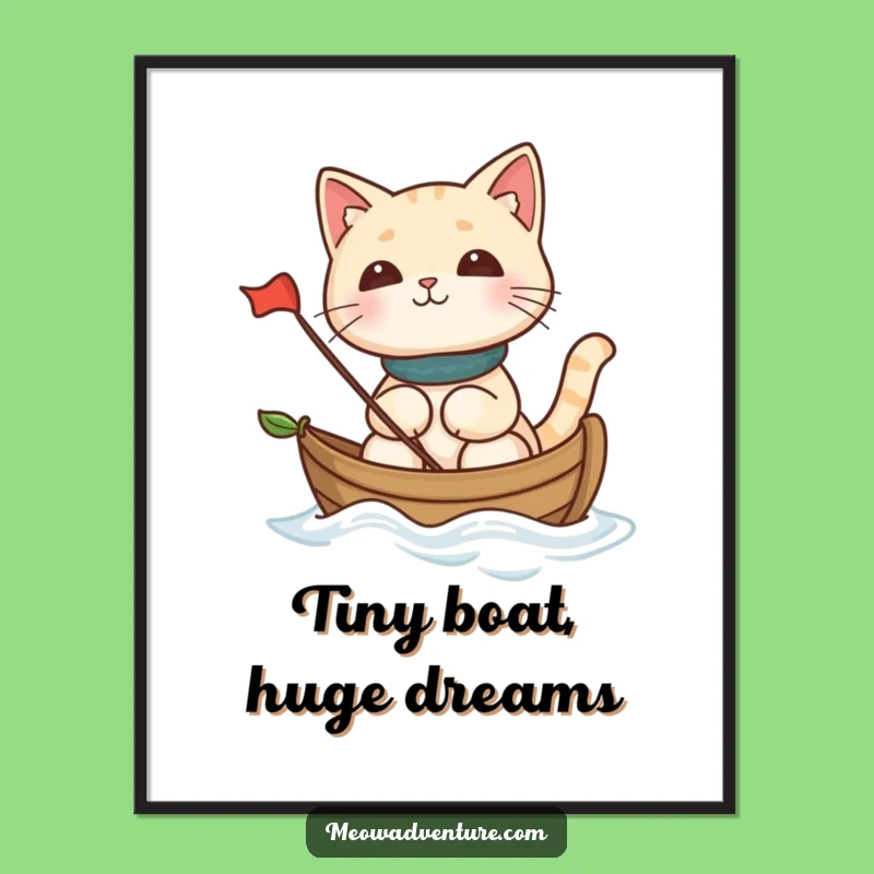 Funny Cat Leaf Boat Digital Art: Hilarious Sailing Feline Downloadable Print for Art Lovers