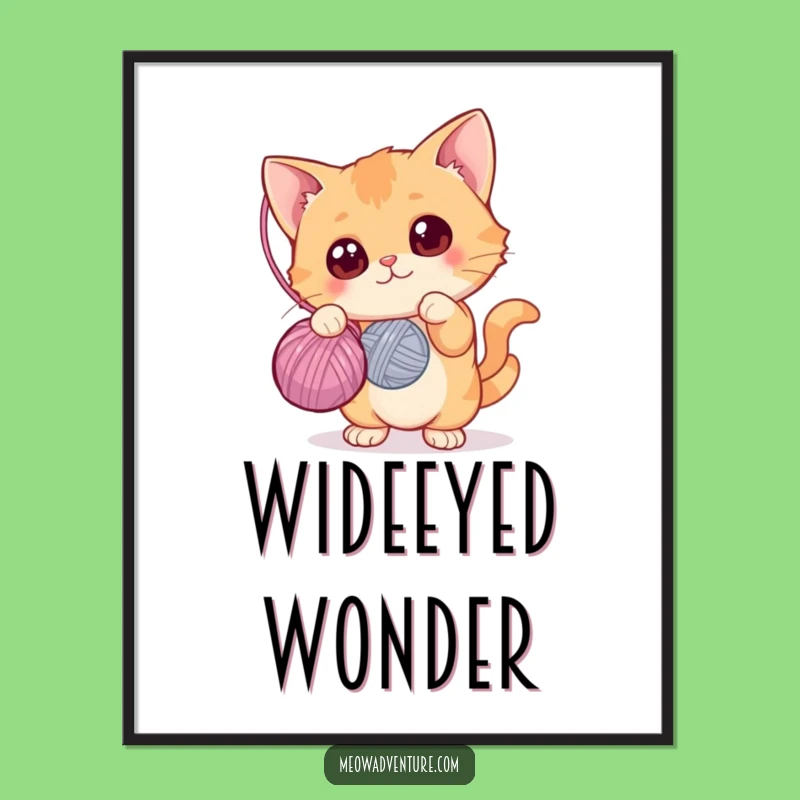 Funny Cat Yarn Ball Digital Print: Instant Curious Joy, Downloadable Funny Gift Art