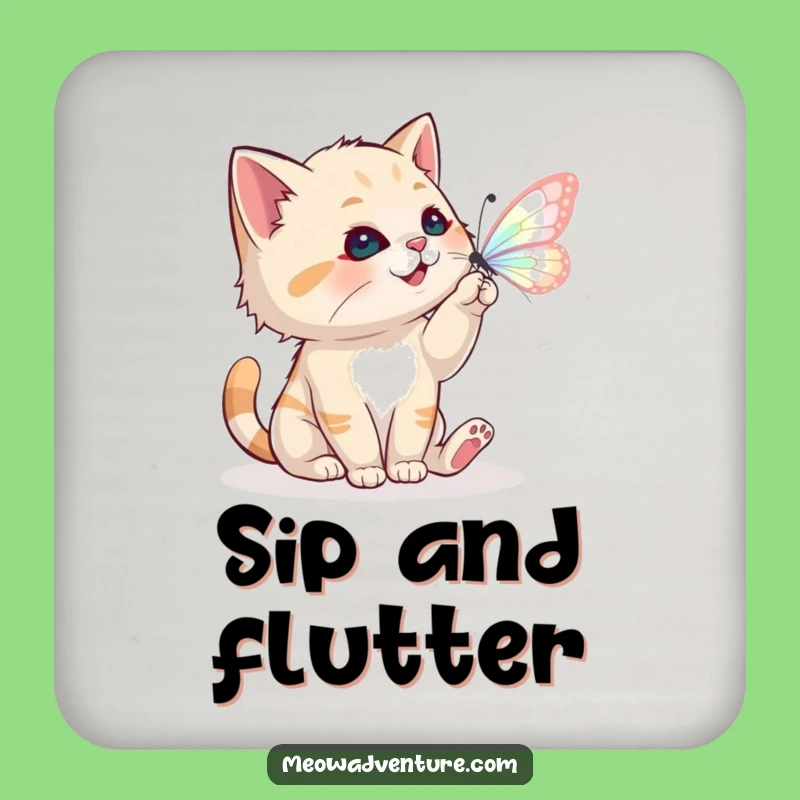 Funny Cat Coasters - Magical Protection - Whimsical Butterfly Table Saver