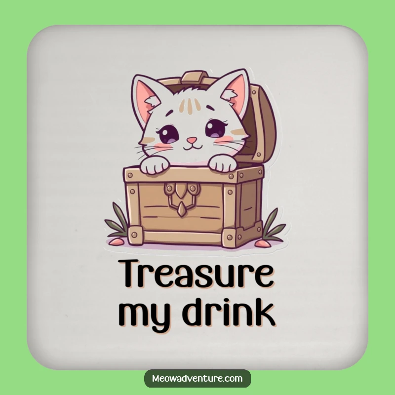 Funny Curious Cat Treasure Chest Coaster: Protect Surfaces with Playful Charm
