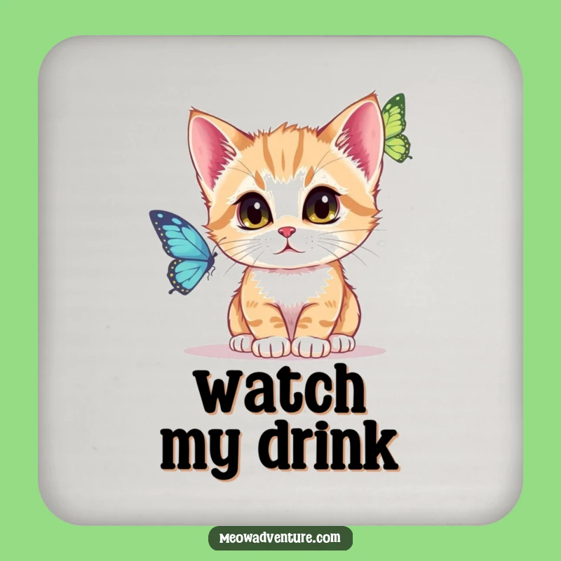 Funny Focused Kitten Coaster: Protect Surfaces with Intense Focus