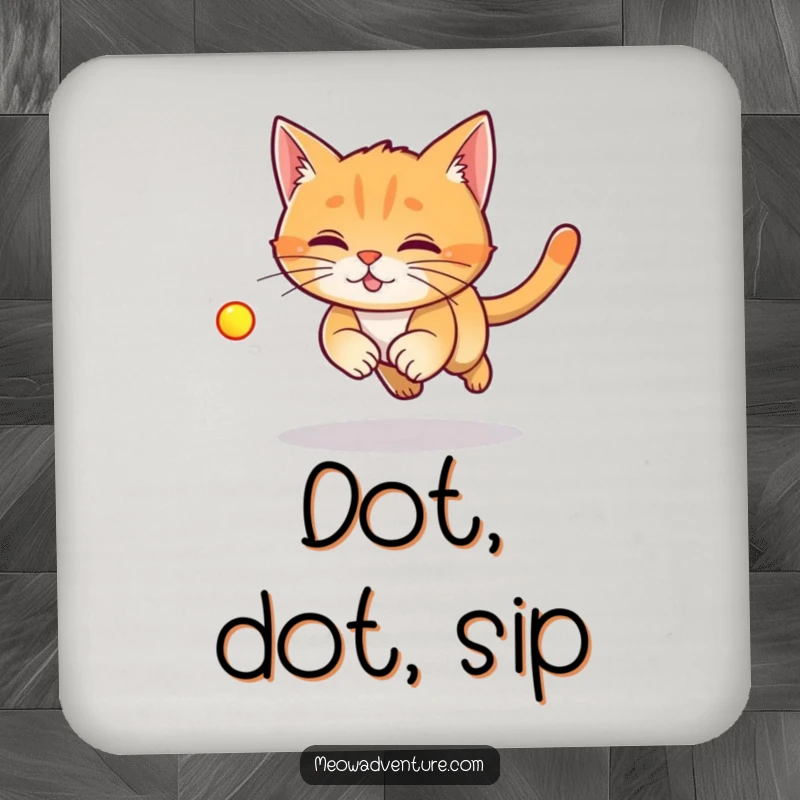 Funny Laser Cat Drink Coaster with a ginger cat chasing a laser dot, offering playful protection for surfaces.
