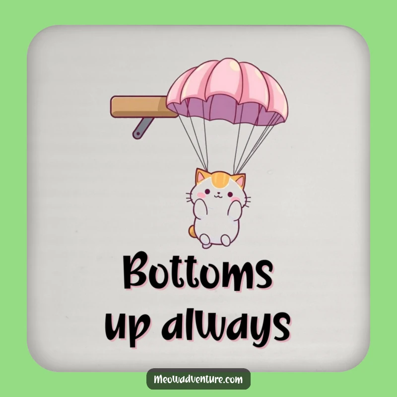 Funny Parachute Cat Coaster: Fluffy Friend's Gentle Descent - Protects Surfaces Funny Gift!