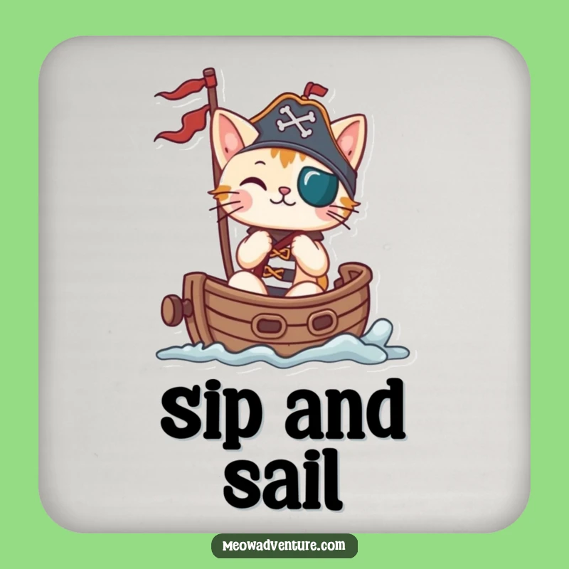 Funny Pirate Cat Drink Coasters: Hilarious Sailing Feline Set for Bar and Table Protection