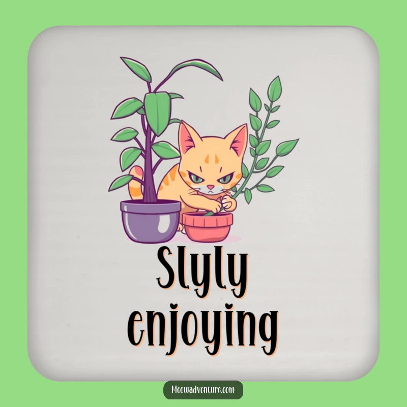 Funny Stealthy Cat Houseplant Coaster - Protect Surfaces with Humor