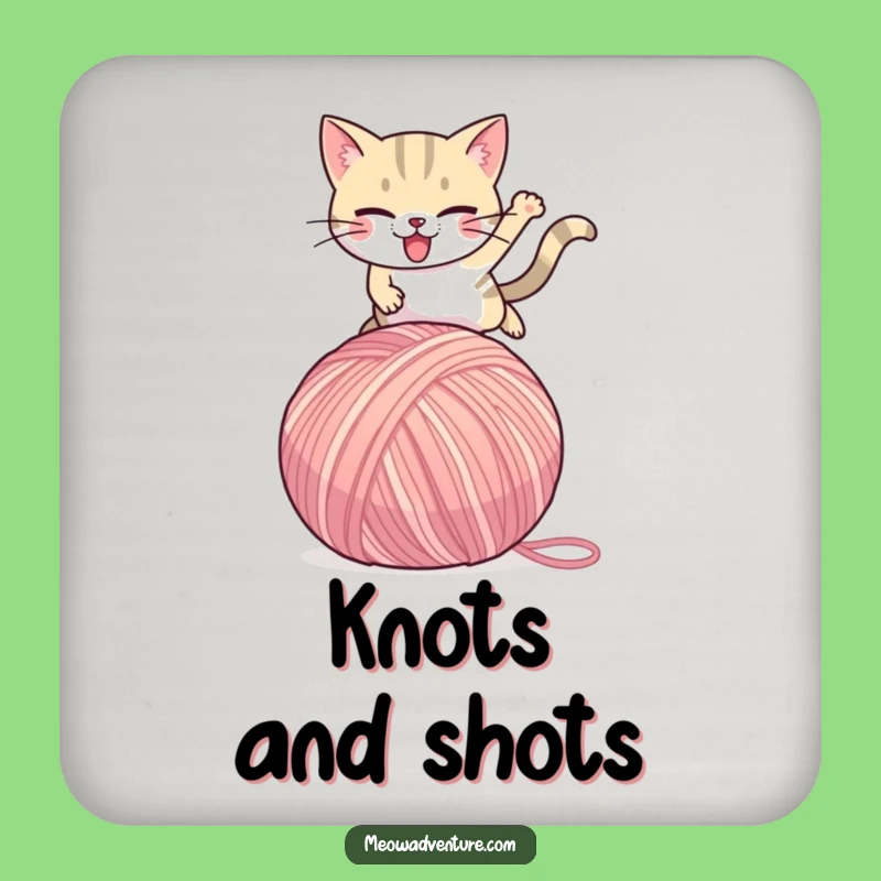 Funny Cat Leaping Yarn Ball Coaster: Protect Surfaces with Humor