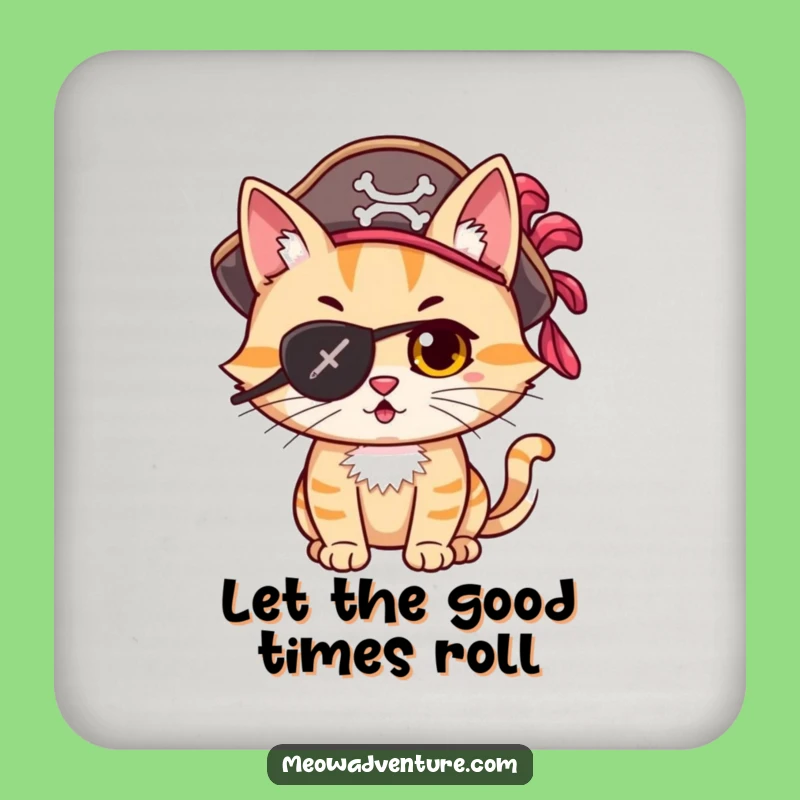 Funny Adventurous Cat Pirate Eye Patch Coaster Protect Your Surfaces Funny Gift