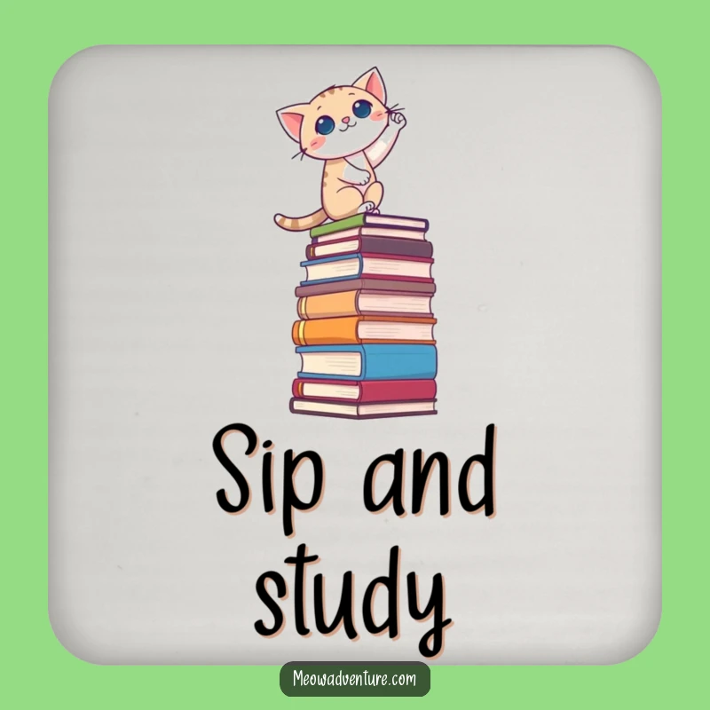 Funny Brave Cat Book Stack Coaster: Protect Surfaces with Literary Flair