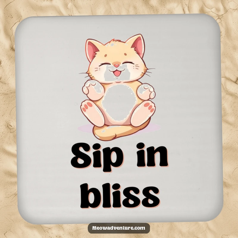 Funny Drink Coaster featuring a kitten blissfully rolling in a sunbeam, bringing warmth and happiness to your table.