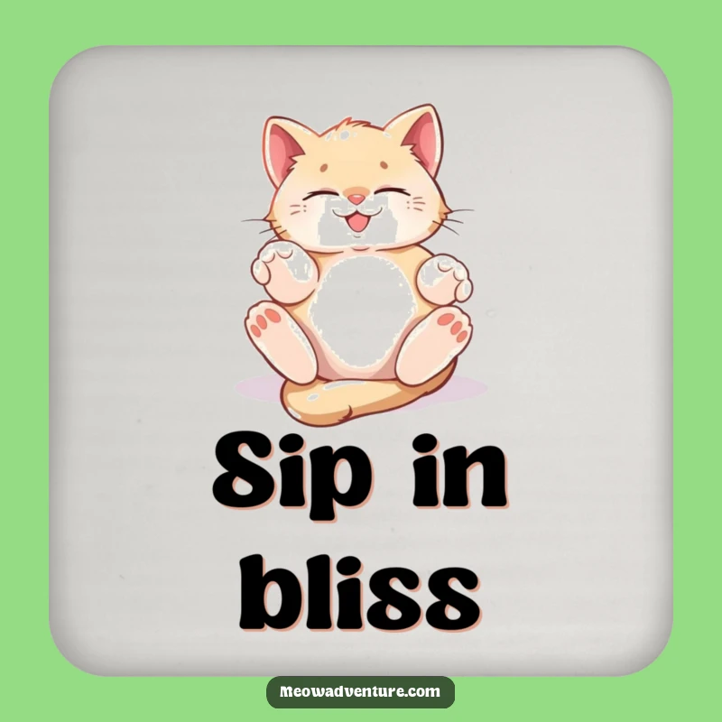 Funny Blissful Kitten Coaster: Protect Surfaces with Sunbeam Joy