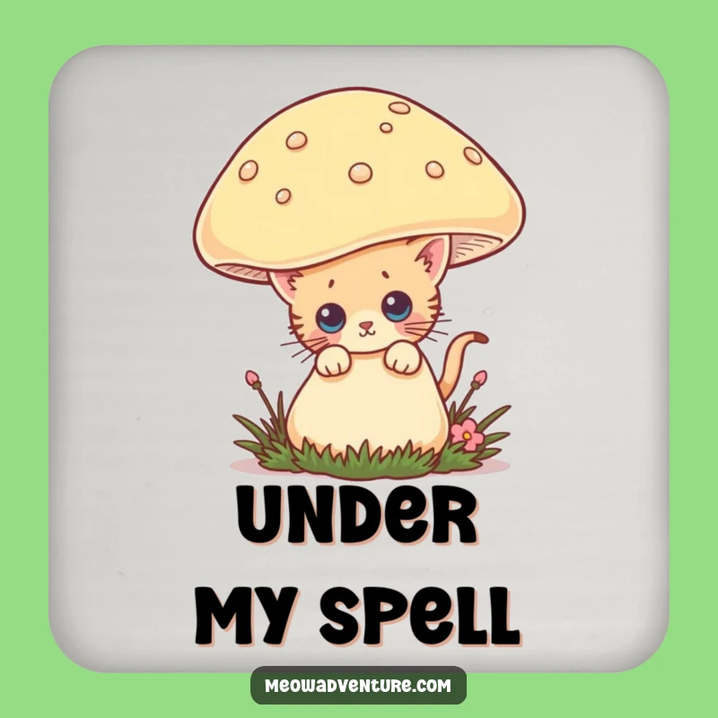 Funny Curious Kitten Coaster: Mushroom Cat Protector, Hilarious Drink Gift