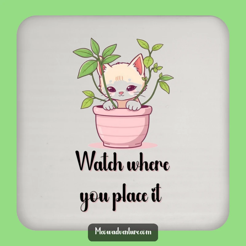 Stealthy Kitten Potted Plant Drink Coaster: Add Playful Charm to Surfaces