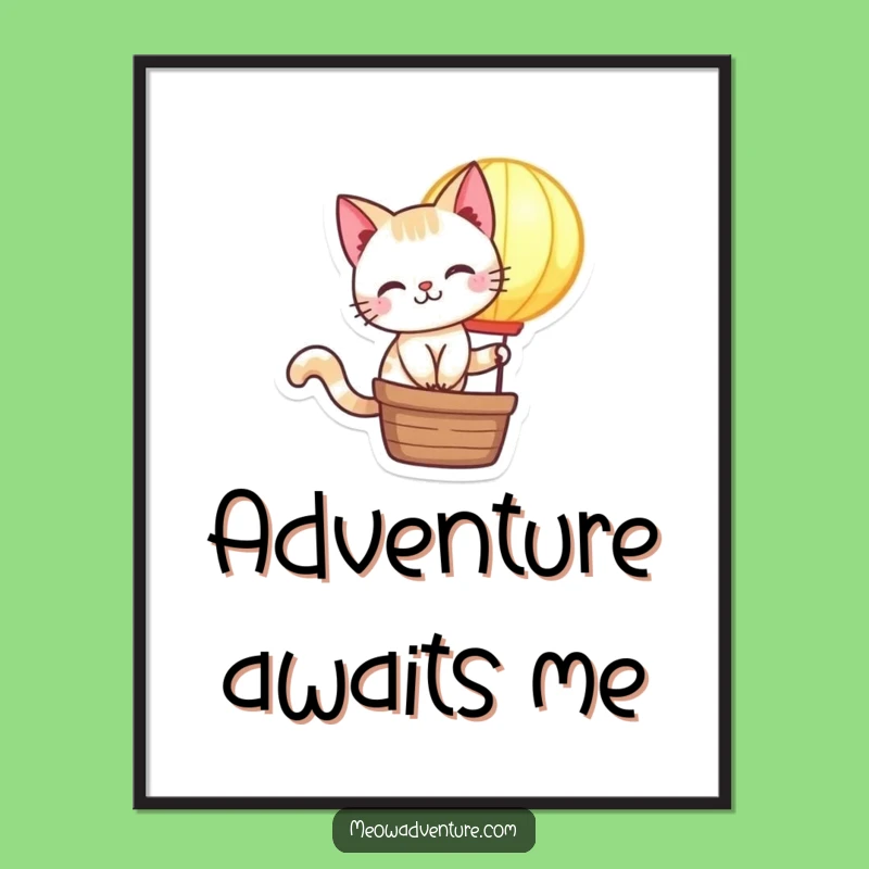Funny Mischievous Cat Hot Air Balloon Poster: Whimsical Wall Art