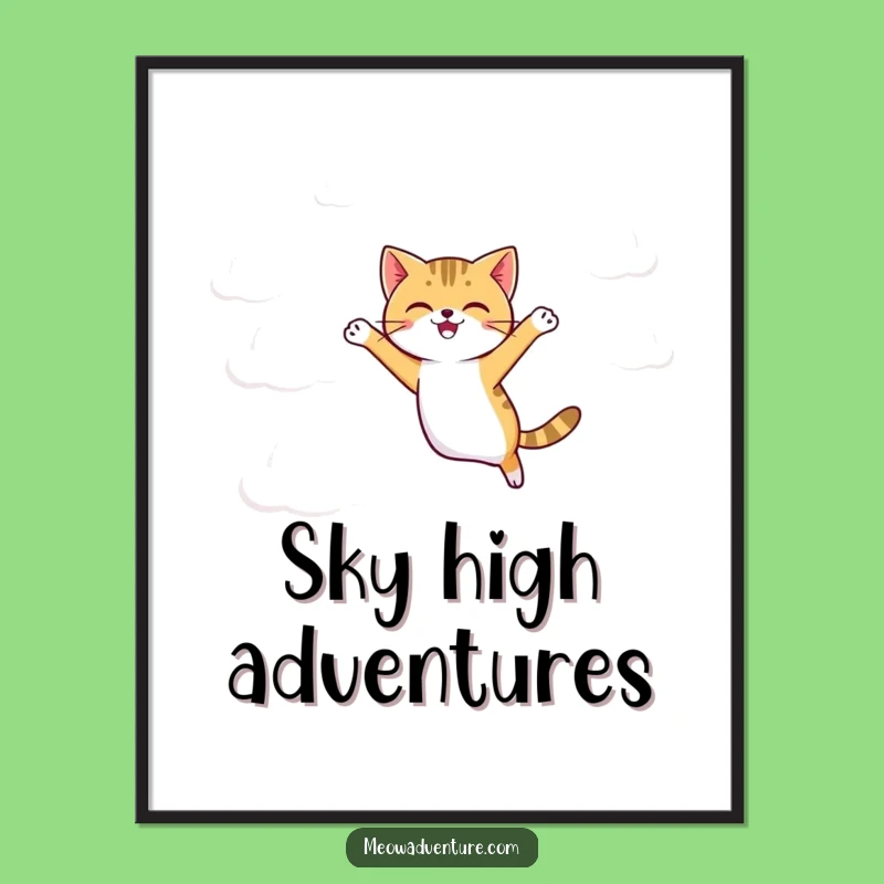 Funny Agile Cat Poster: Cloud Jumping - Dreamy Wall Art!