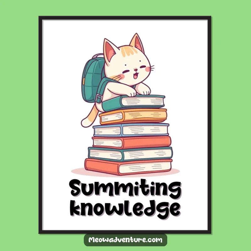 Funny Book Climbing Cat Backpack Poster Literary Adventure Funny Gift