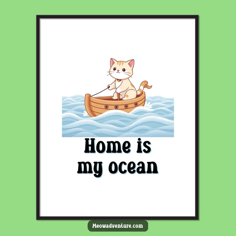 Funny Brave Cat Sailing Toy Boat Poster - Whimsical Funny Wall Art