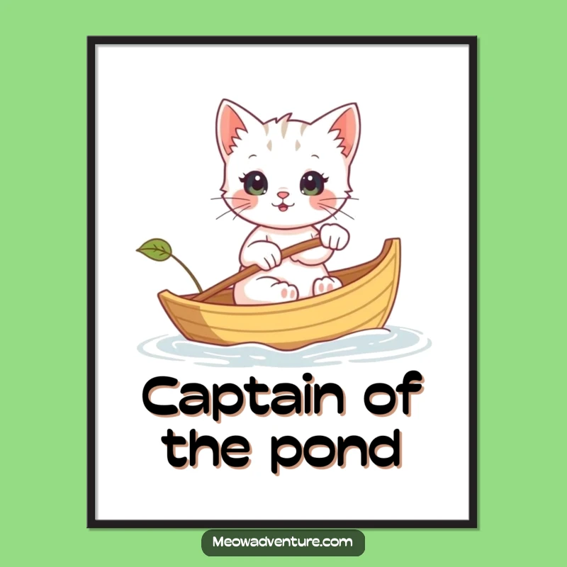 Funny Kitten Boat Poster - Adventurous Leaf Row Art, Decor Gift
