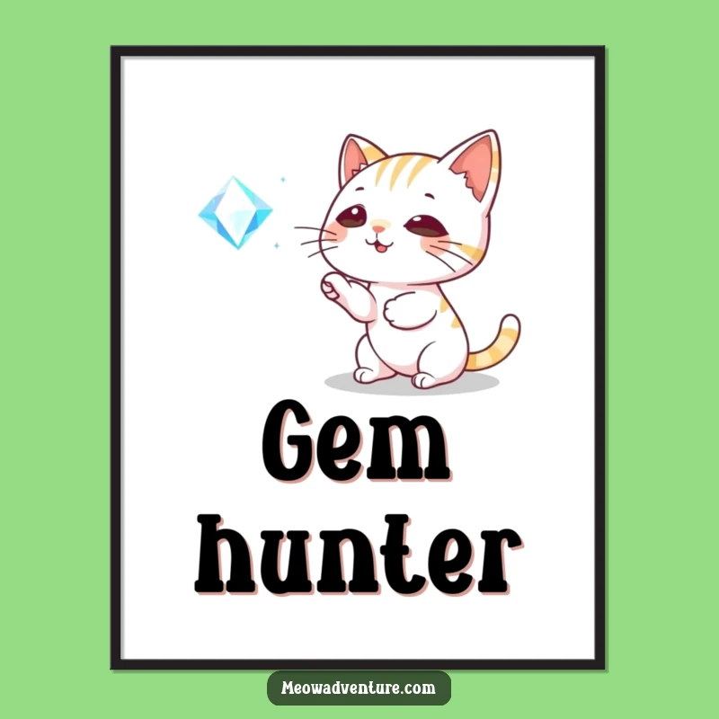 Funny Playful Cat Gem Poster: Dazzling Wall Art for Enchanted Spaces