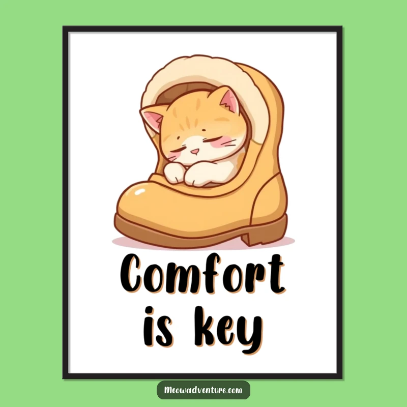 Funny Sleepy Cat Boot Poster - Cozy Nap Art Print, Hilarious Gift Decor