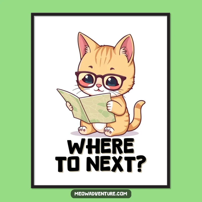 Funny Smart Cat Map Poster - Intellectual Navigation Art, Hilarious Gift Decor