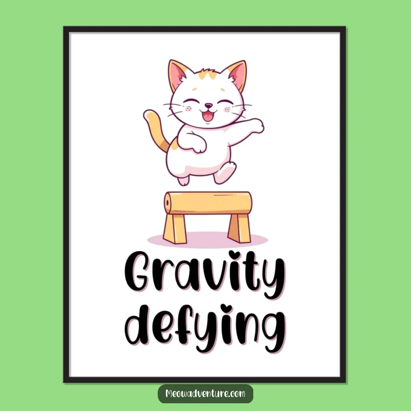 Funny Playful Cat Leaping Poster: Graceful Art, Quirky Funny Gift