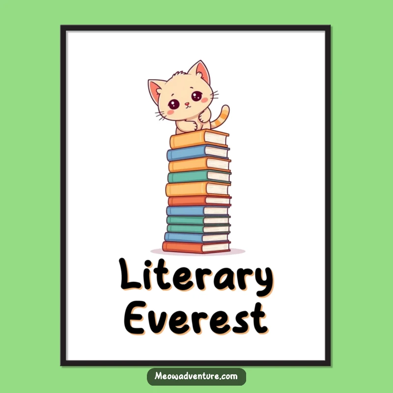 Funny Kitten Book Climb Poster: Hilarious Literary Art Print for Bibliophiles' Walls