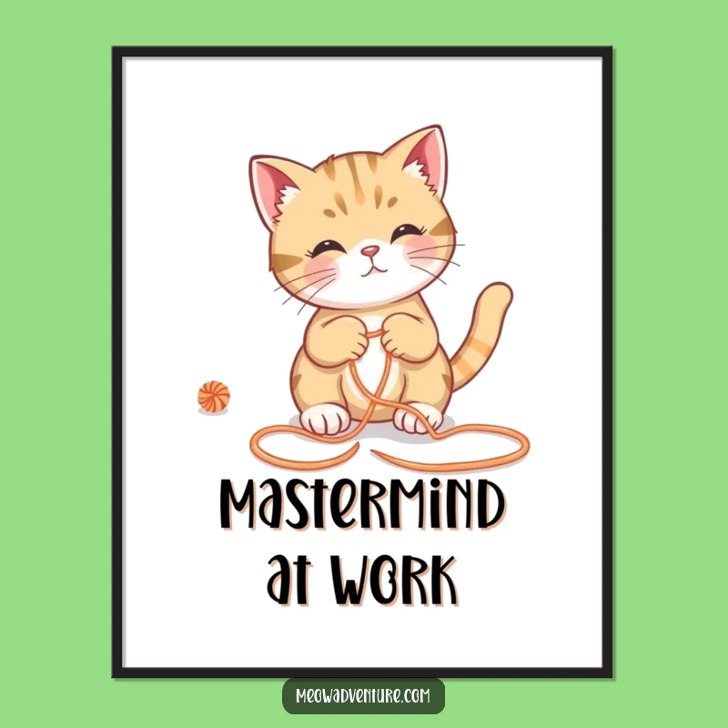 Funny Clever Cat Yarn Maze Poster - Hilarious Art for Your Wall!