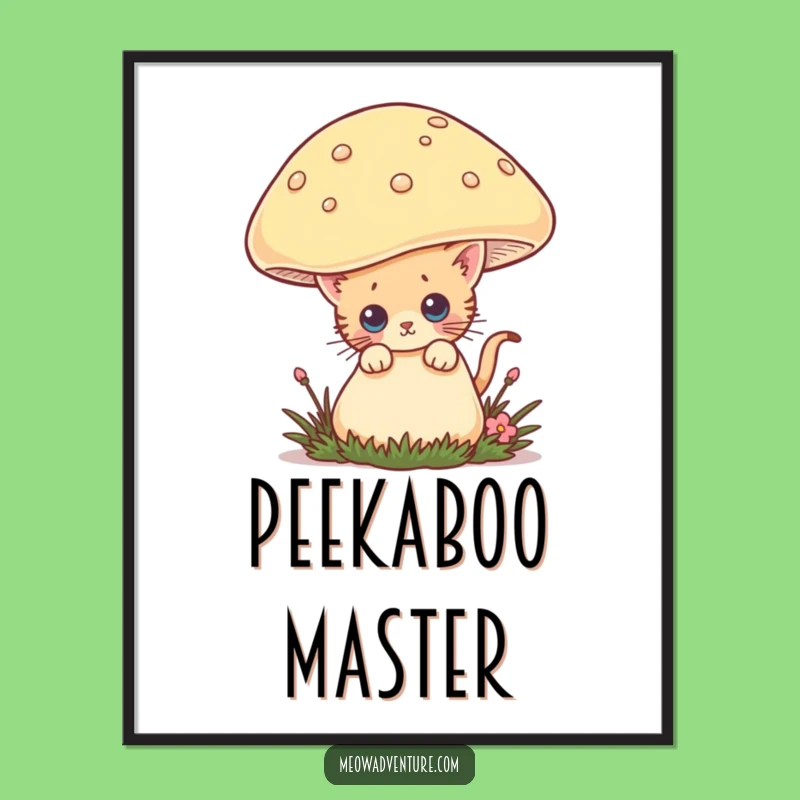 Funny Curious Kitten Poster: Giant Mushroom Art, Hilarious Cat Wall Decor Gift