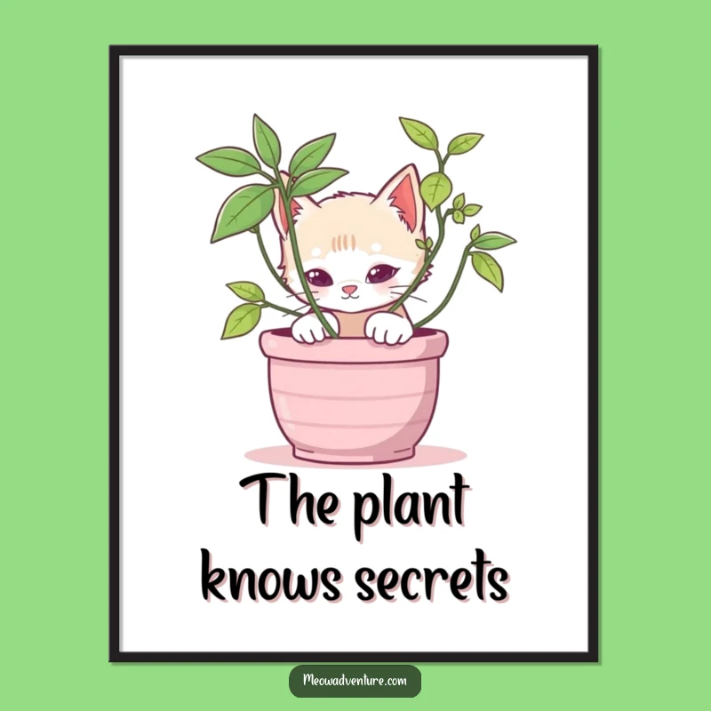 Stealthy Kitten Potted Plant Poster: Whimsical Art for Playful Spaces