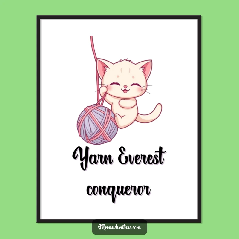 Funny Brave Kitten Poster: Yarn Rappel Art, Hilarious Cat Wall Decor Gift