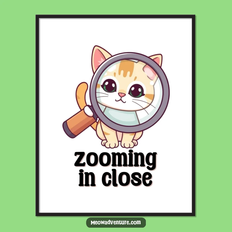 Funny Curious Cat Magnifying Glass Poster: Intriguing Wall Art for Amusemen