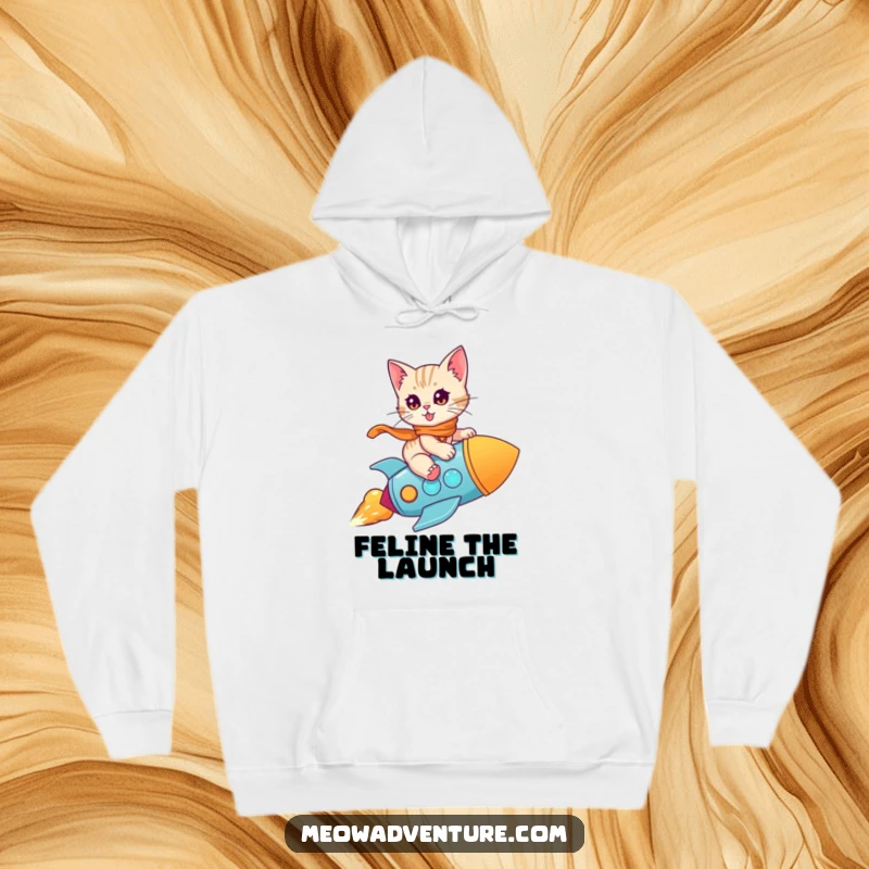 Funny Kitten Rocket Hoodie: A brave kitten rockets through space, offering a warm, humorous, and imaginative layer of comfort.