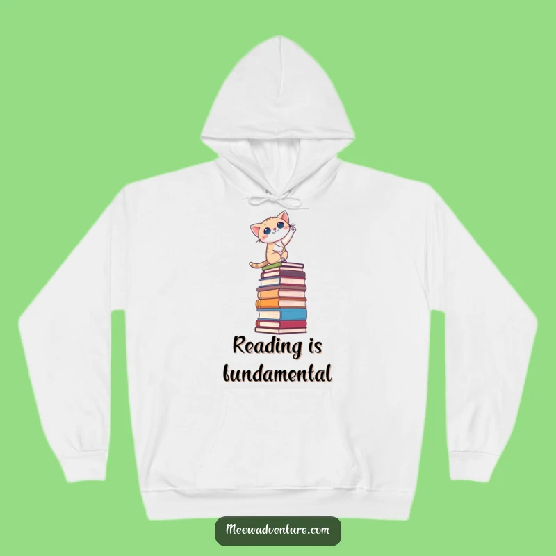 Funny Brave Cat Book Stack Hoodie: Cozy Up with Literary Adventures