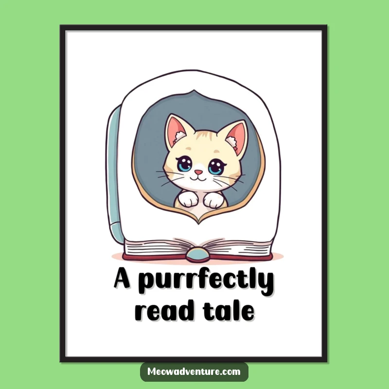 Free Printable Wall Art: Curious Cat in Book - Funny Downloadable Cat Art