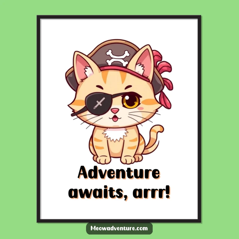 Free Printable Wall Art: Adventurous Cat Pirate Funny Downloadable