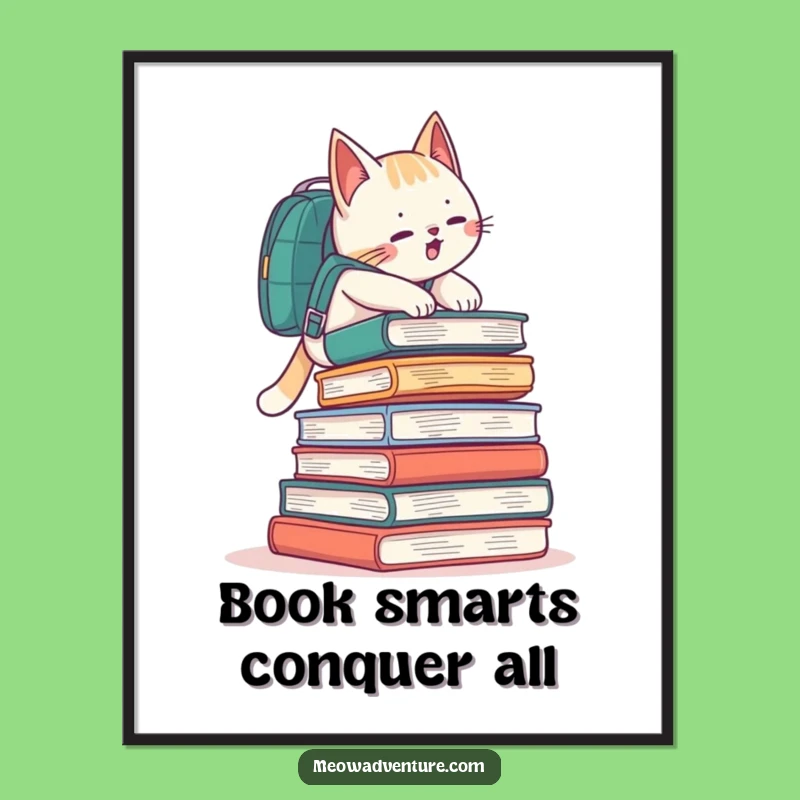 Free Printable Wall Art: Book Climbing Cat Funny Downloadable Decor