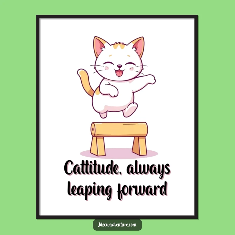 Funny Free Printable Wall Art: Playful Cat Leap, downloadable art gift!