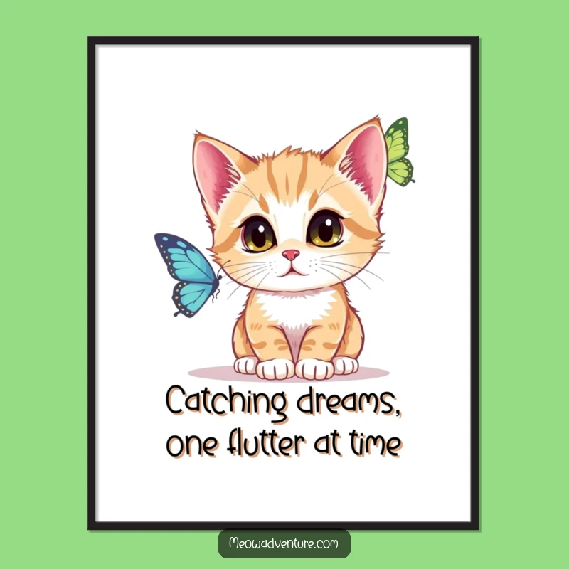 Funny Free Printable Wall Art: Focused Kitten Butterfly Watch for an Introspective Space