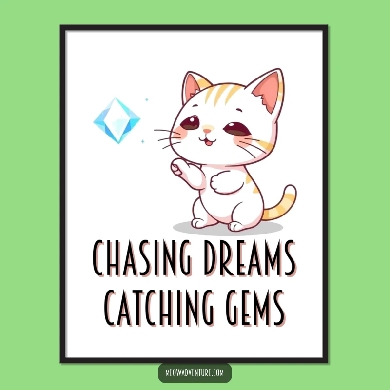 Free Printable Wall Art: Playful Cat Batting Gem, Whimsical Downloadable Art!