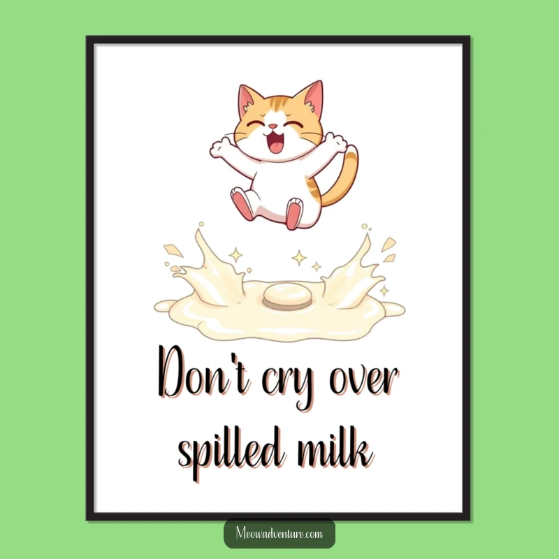 Free Printable Wall Art: Determined Cat Milk Leap - Funny Downloadable Art