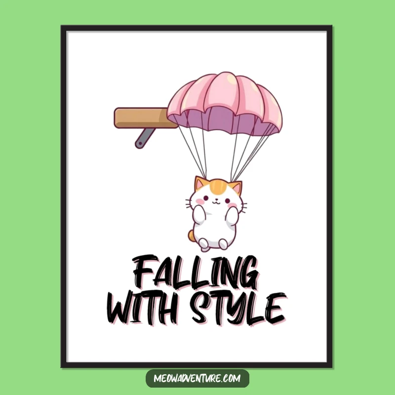 Funny Free Printable Wall Art: Cat Parachute Jump Hilarious Downloadable Art