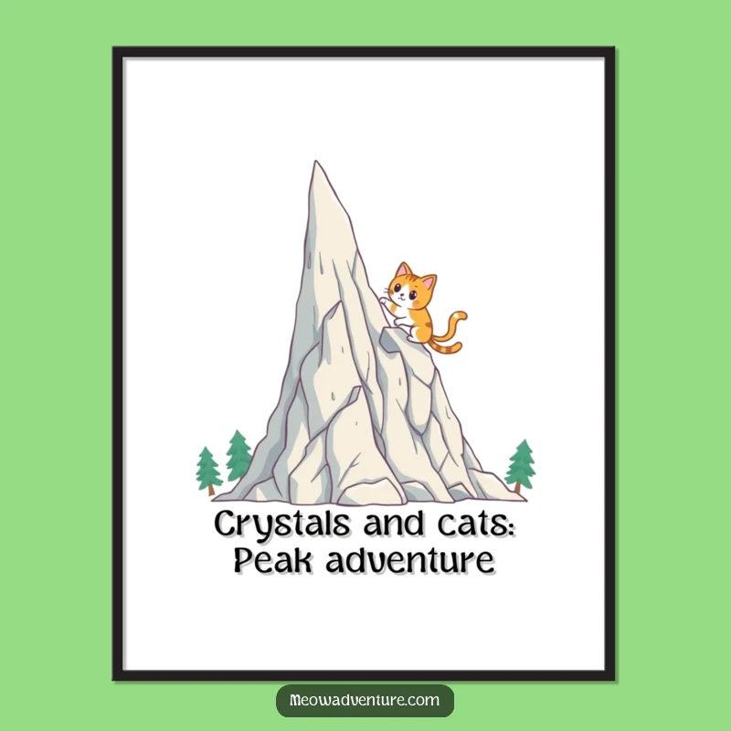 Free Printable Wall Art: Brave Cat Crystal Mountain Climb, Whimsical Downloadable Art!