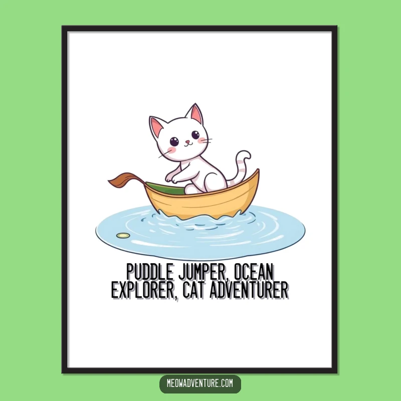 Free Printable Wall Art: Cat Leaf Boat Adventure - Funny Downloadable Art for Fun