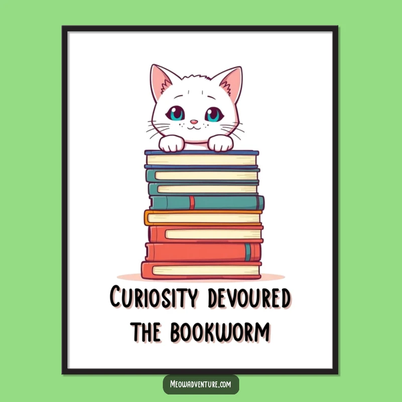 Free Printable Wall Art: Curious Cat & Books - Whimsical Decor Download!