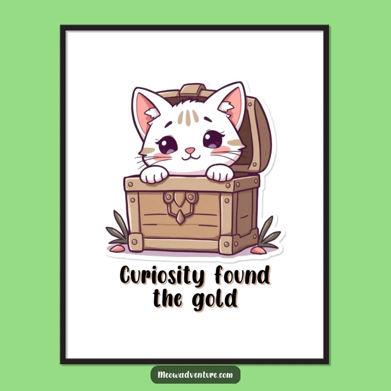 Free Printable Wall Art: Curious Cat Treasure Chest Peek, Whimsical Downloadable Art!