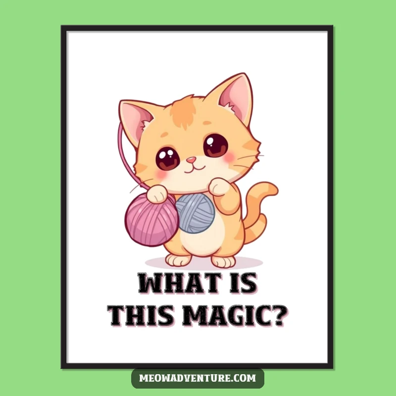 Free Printable Wall Art: Curious Cat Yarn Play - Adorable Downloadable Decor