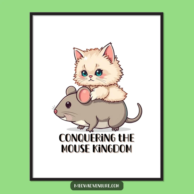Free Printable Wall Art: Fluffy Persian Cat Mouse Funny Downloadable Poster