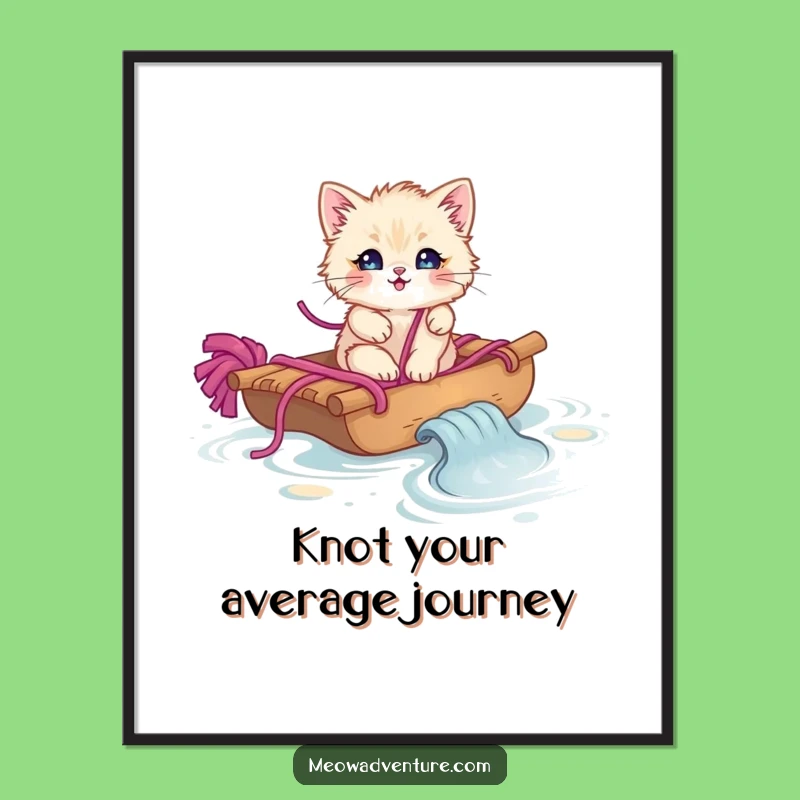 Free Printable Wall Art: Kitten Yarn Raft Funny Downloadable Decor